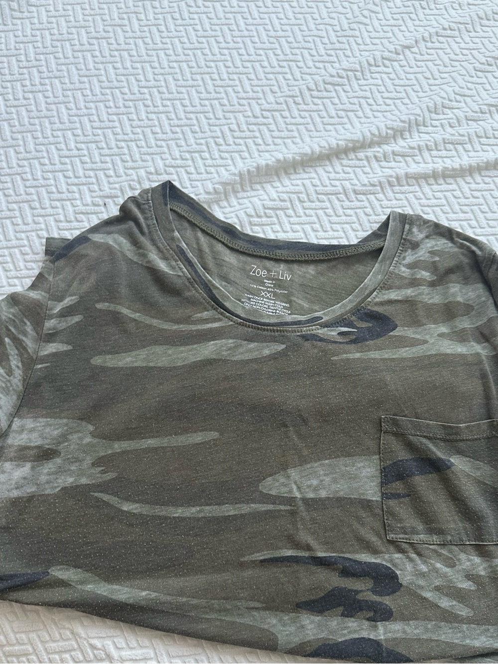 Zoe + Liv Olive and Charcoal Camo Pocket Tee